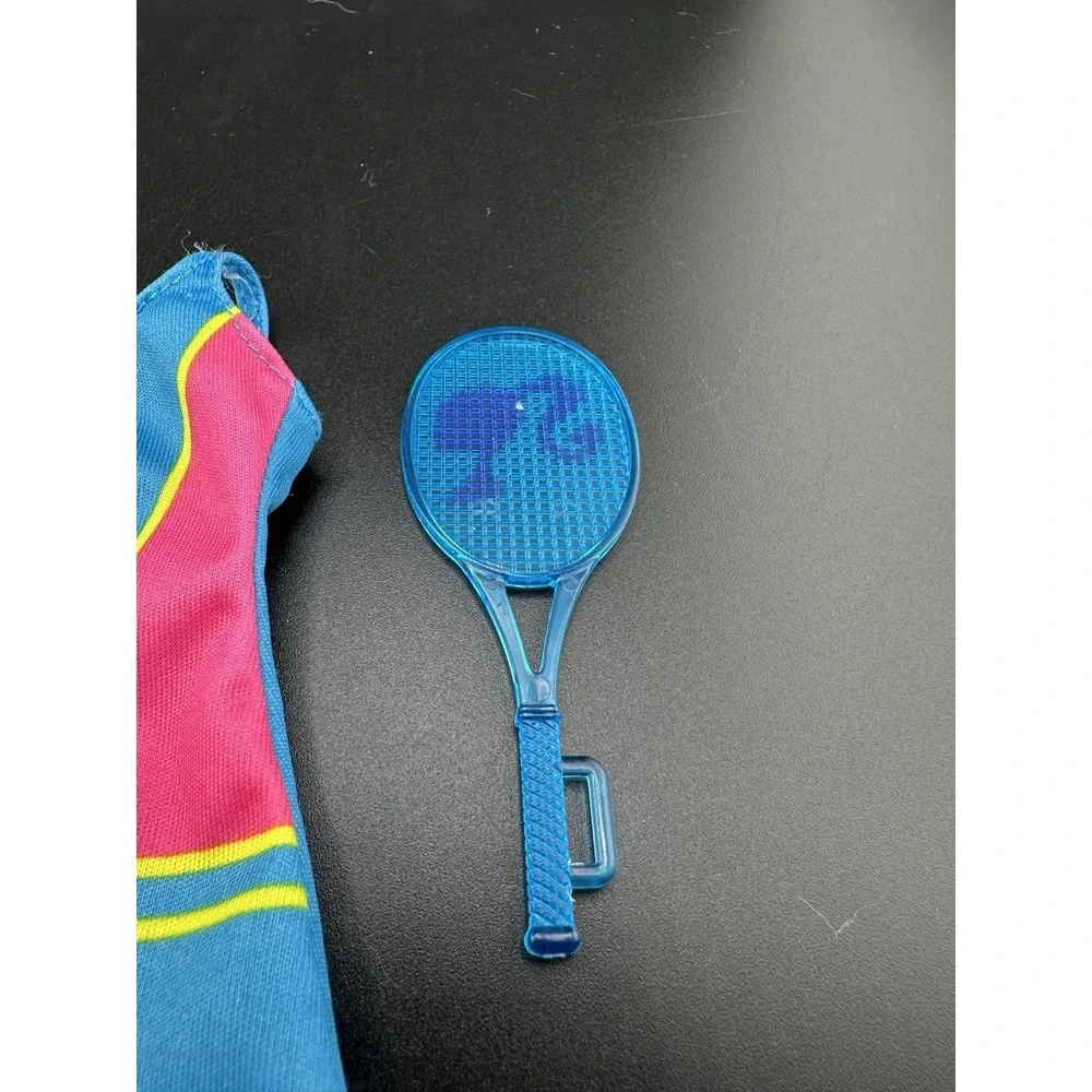 Vtg Mattel BARBIE Doll Blue  Pink Yellow Sleeveless Mini Tennis Dress And Racket
